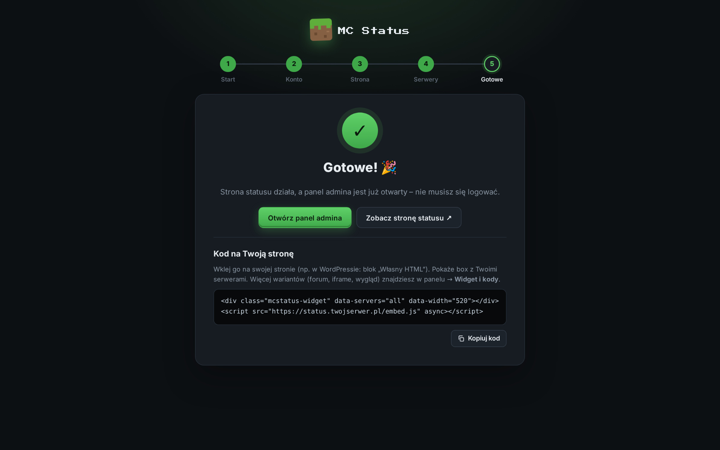 Status serwerów minecraft — podgląd 4