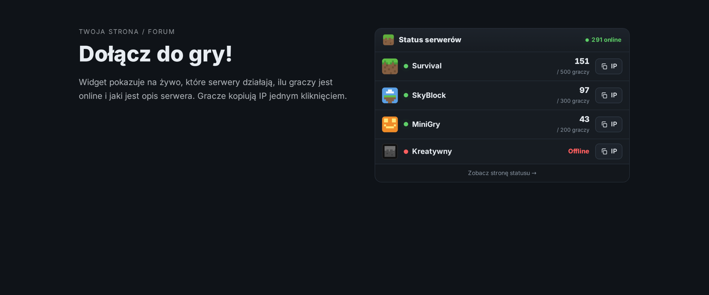 Status serwerów minecraft — podgląd 11