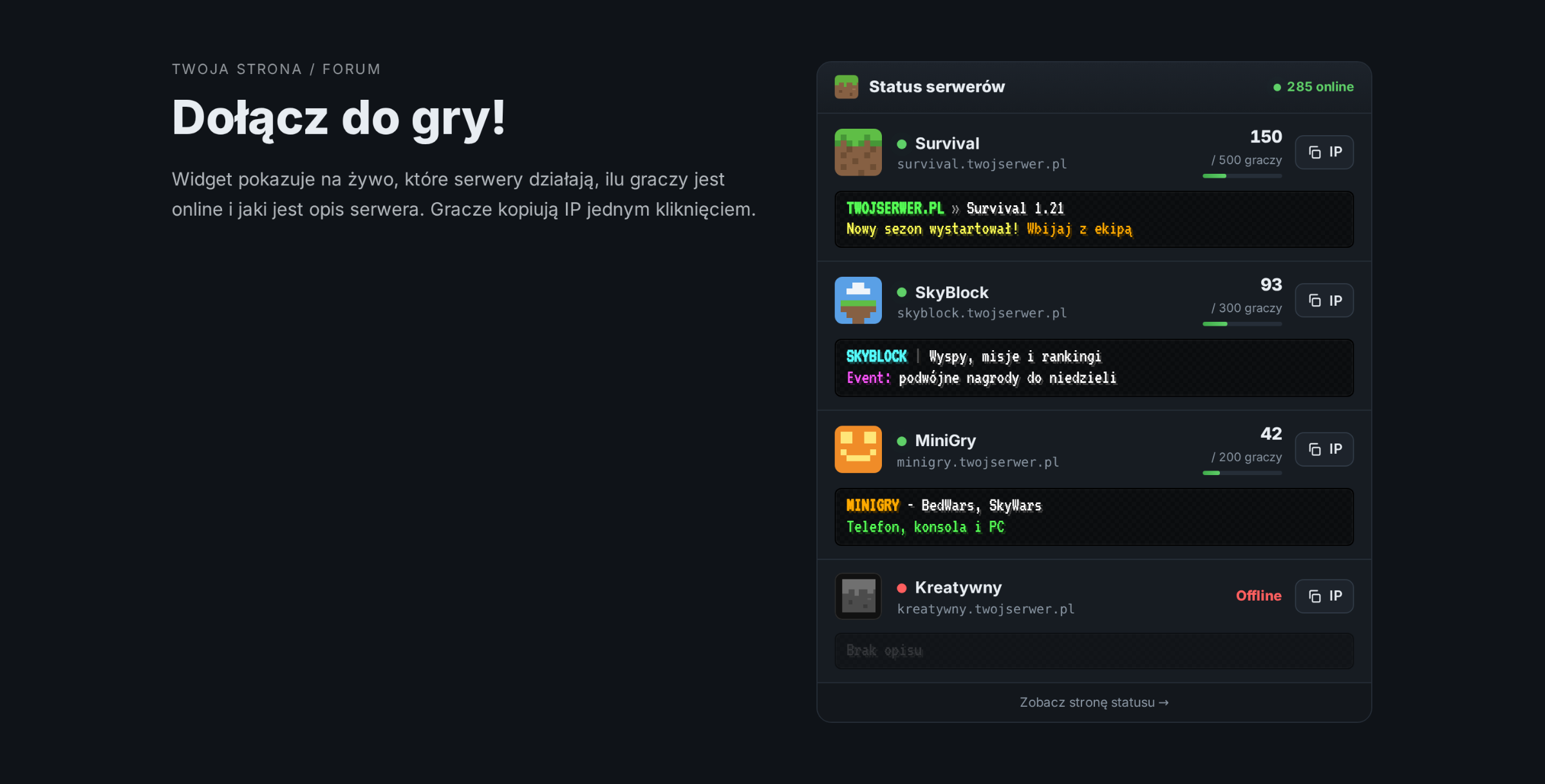Status serwerów minecraft — podgląd 9
