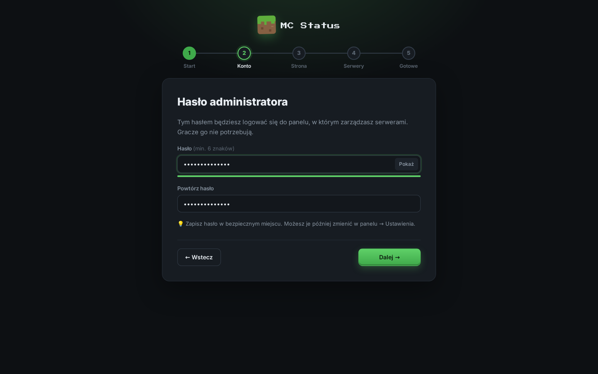 Status serwerów minecraft — podgląd 2